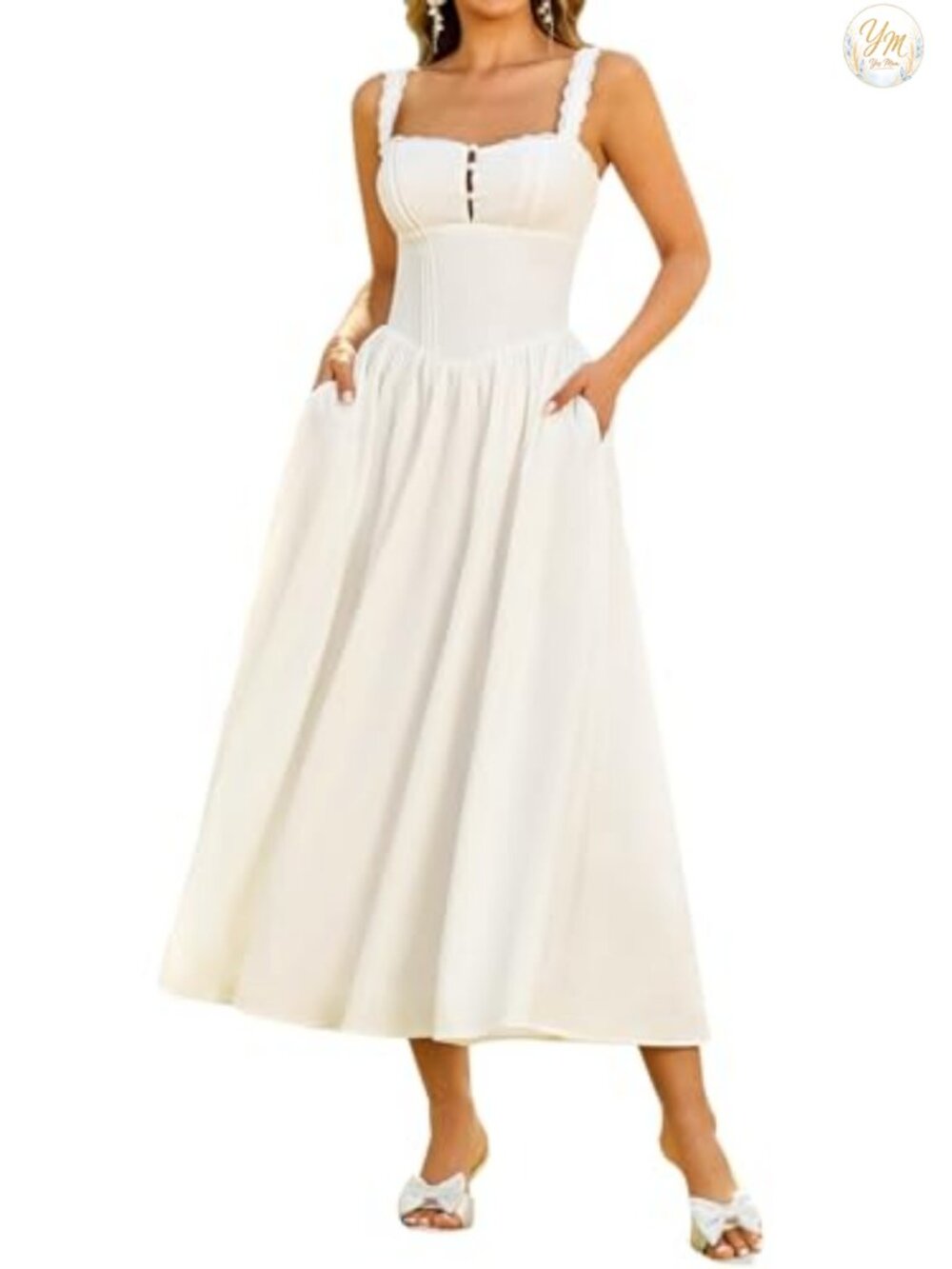 Women's Corset Midi Dress with Pockets Sleeveless Flowy A-Line